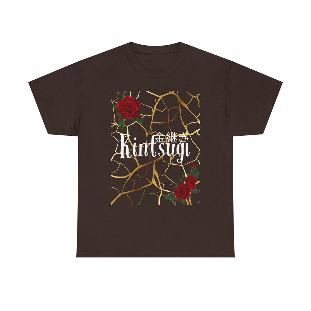 Kintsugi Golden Cracks Rose Graphic Tee - Japanese Aesthetic Empowerment T-Shirt