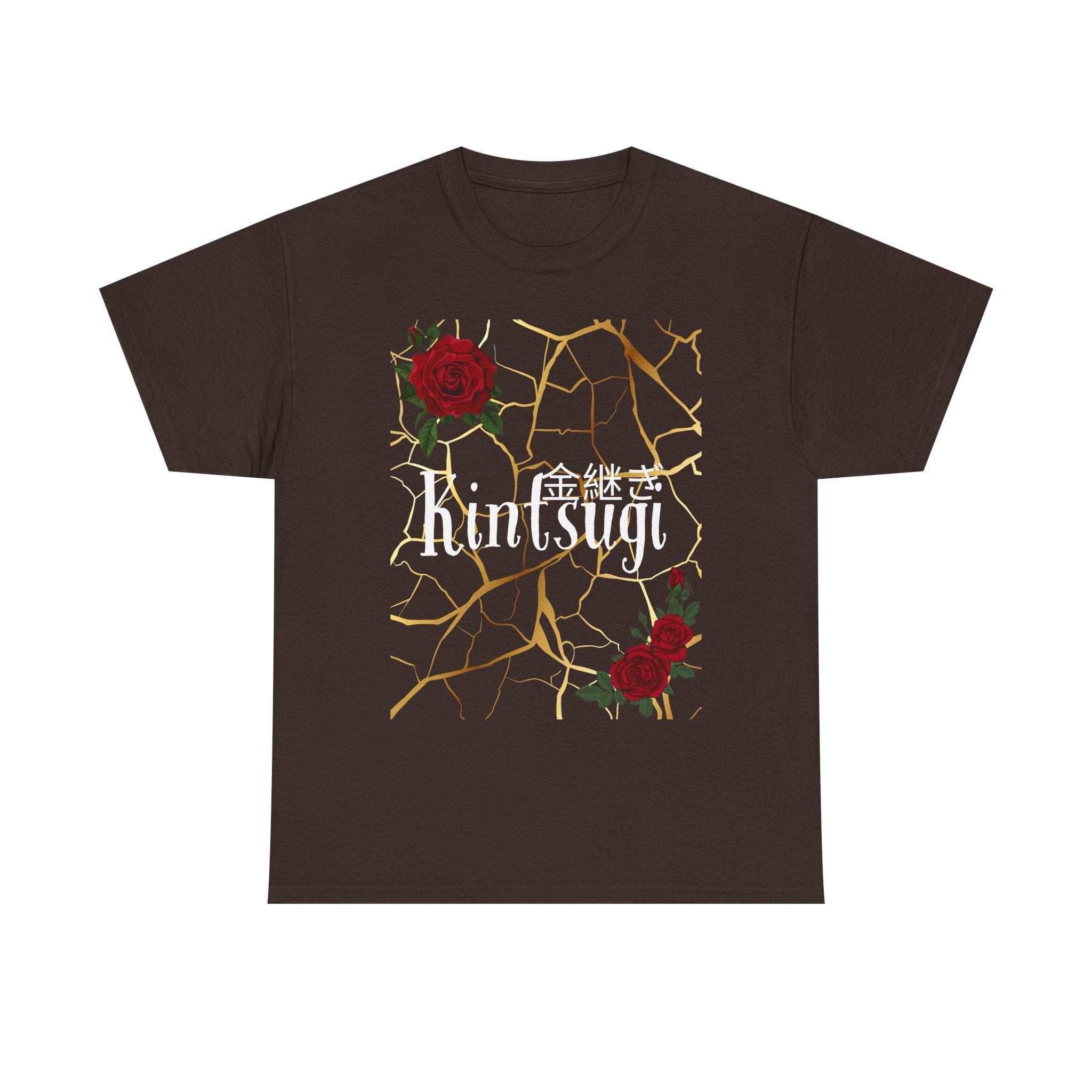 Kintsugi Golden Cracks Rose Graphic Tee - Japanese Aesthetic Empowerment T-Shirt