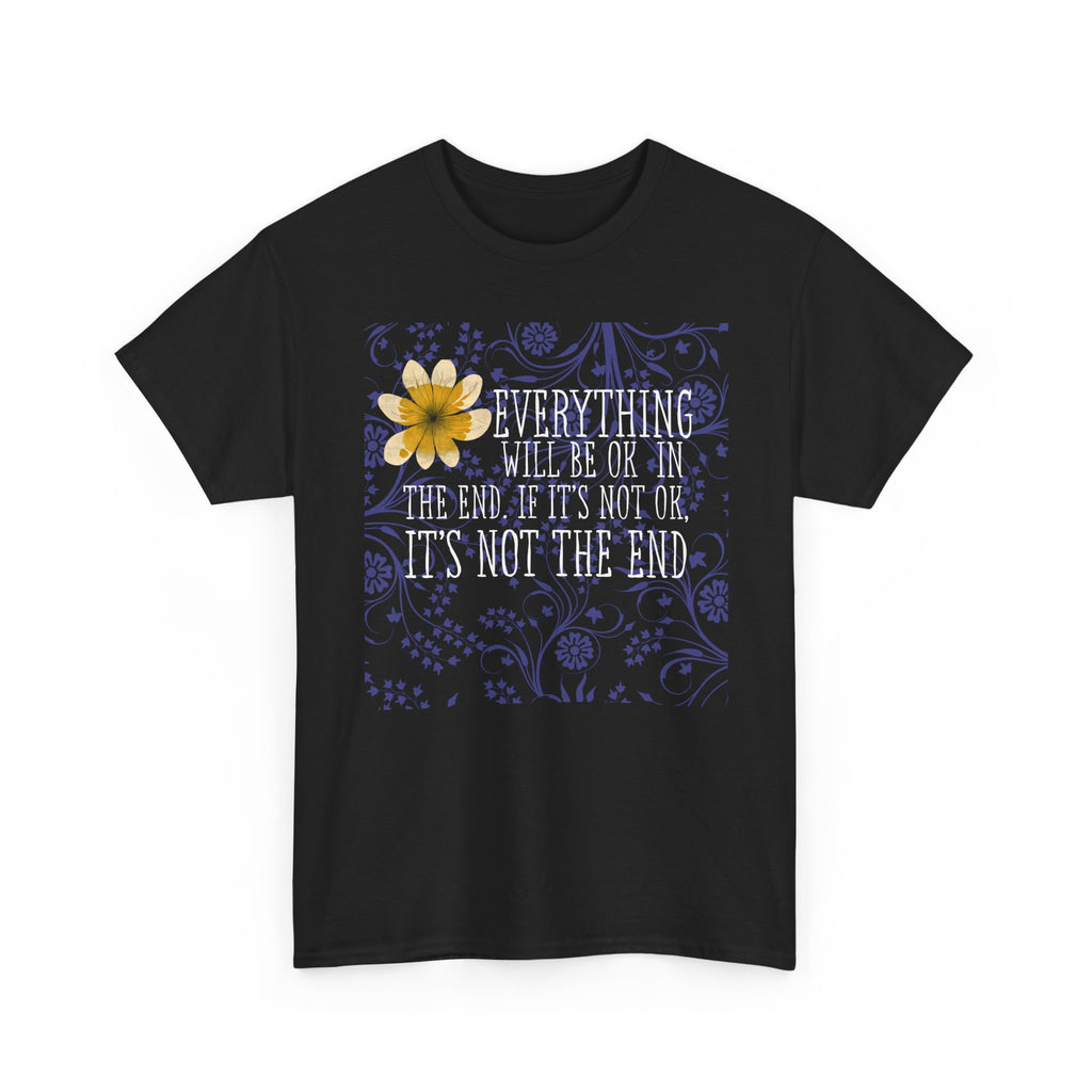 Everything Will Be OK Inspirational Graphic Tee - Yellow Flower & Purple Aesthetic T-Shirt