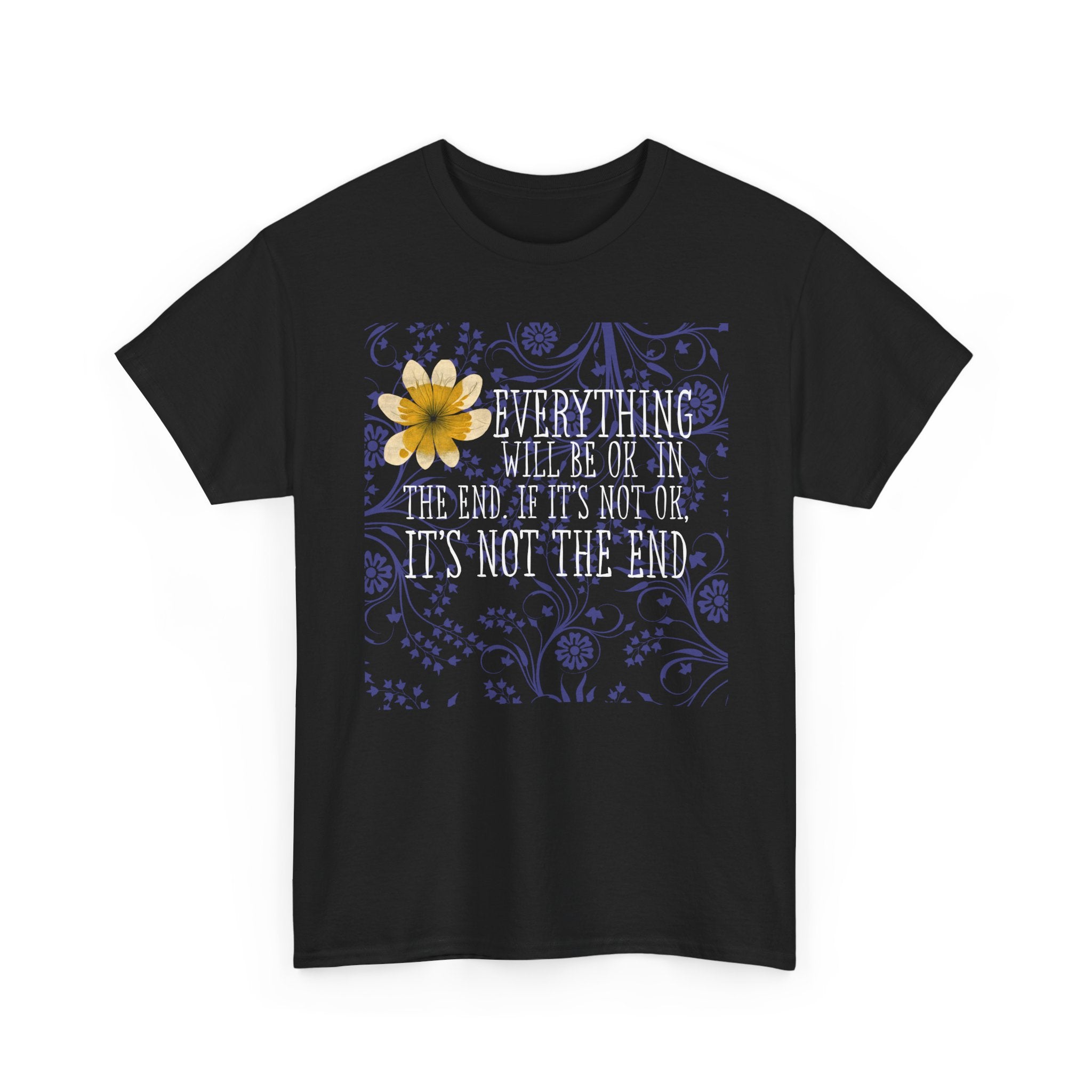 Everything Will Be OK Inspirational Graphic Tee - Yellow Flower & Purple Aesthetic T-Shirt