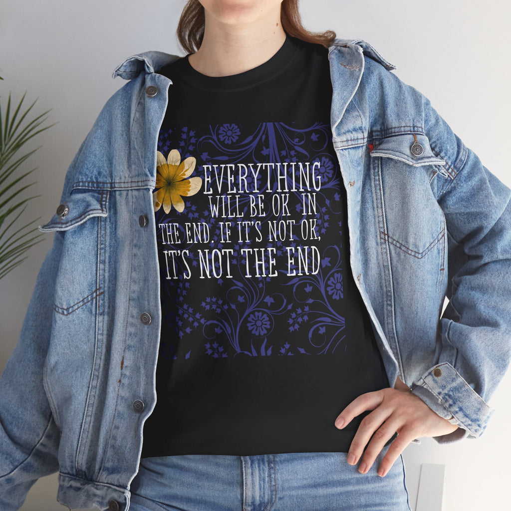 Everything Will Be OK Inspirational Graphic Tee - Yellow Flower & Purple Aesthetic T-Shirt