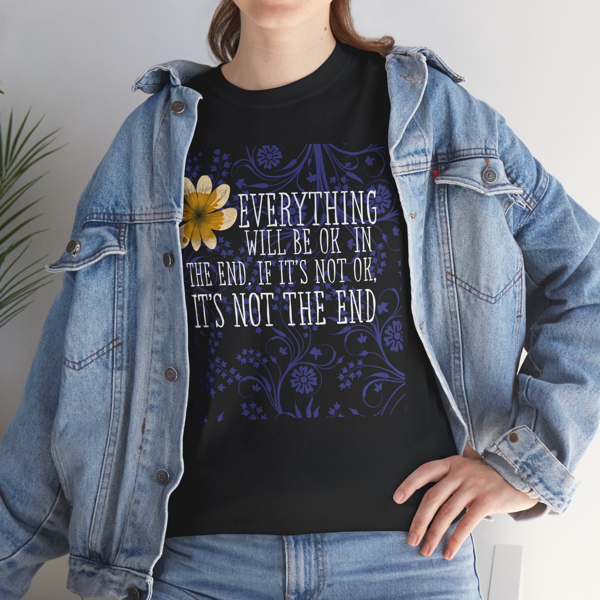 Everything Will Be OK Inspirational Graphic Tee - Yellow Flower & Purple Aesthetic T-Shirt