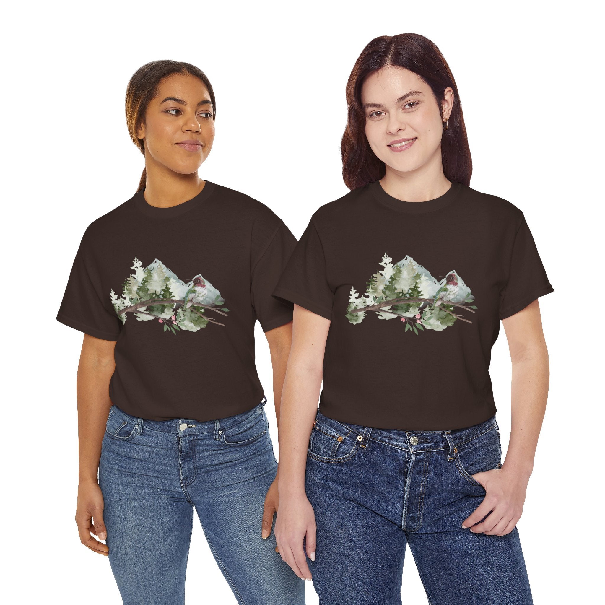 Tranquil-Looking Nature Unisex Tee - Mountains Forest Bird - Fun Aesthetic T-shirt