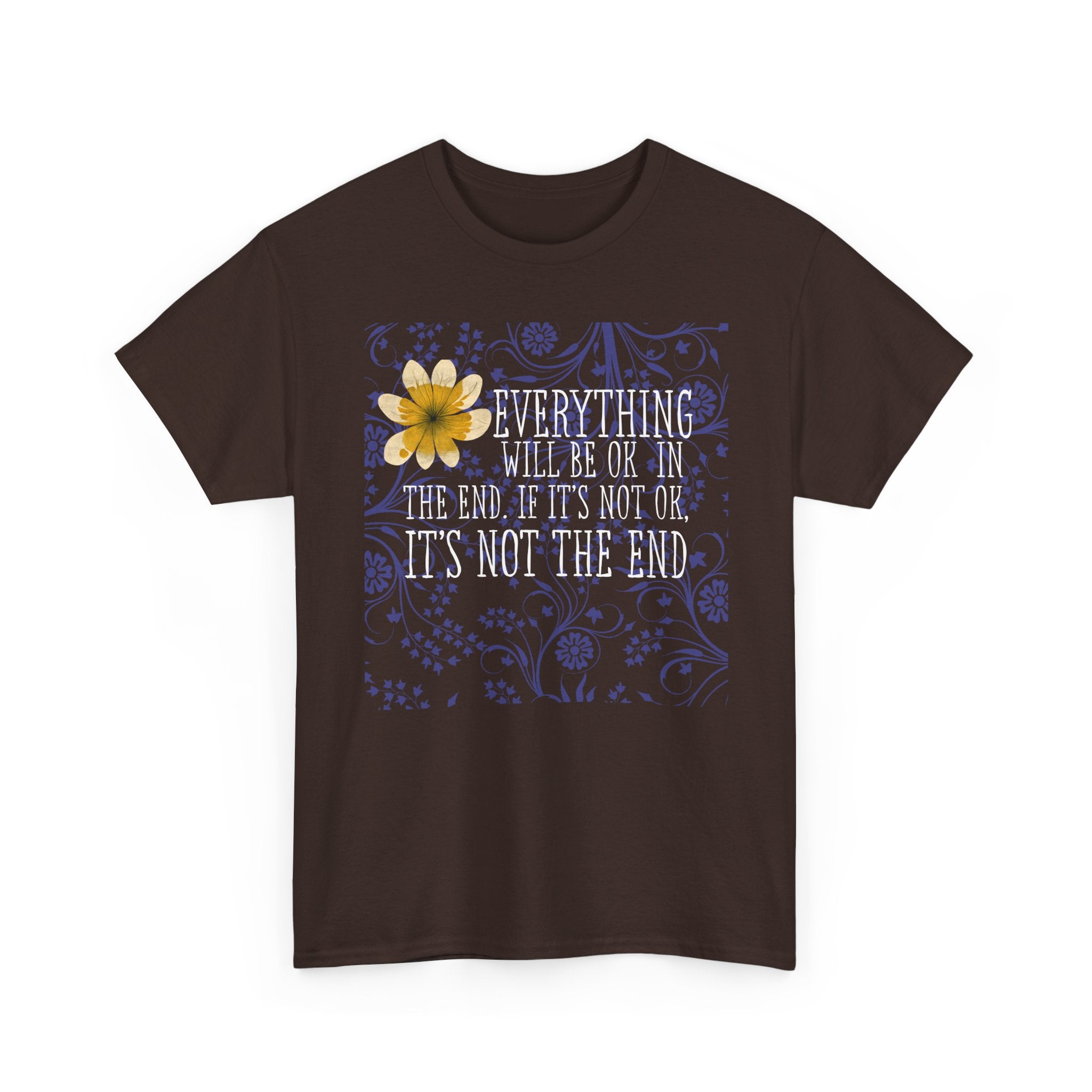 Everything Will Be OK Inspirational Graphic Tee - Yellow Flower & Purple Aesthetic T-Shirt