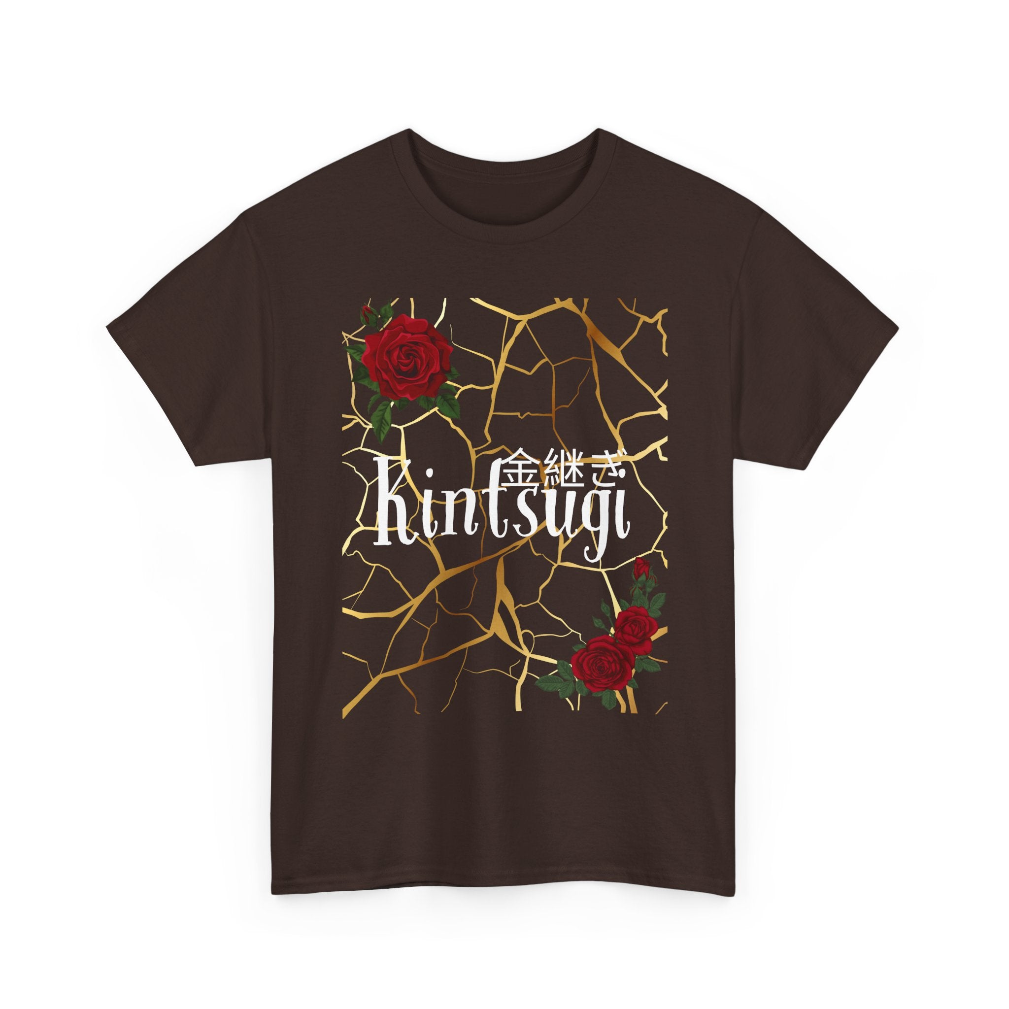 Kintsugi Golden Cracks Rose Graphic Tee - Japanese Aesthetic Empowerment T-Shirt
