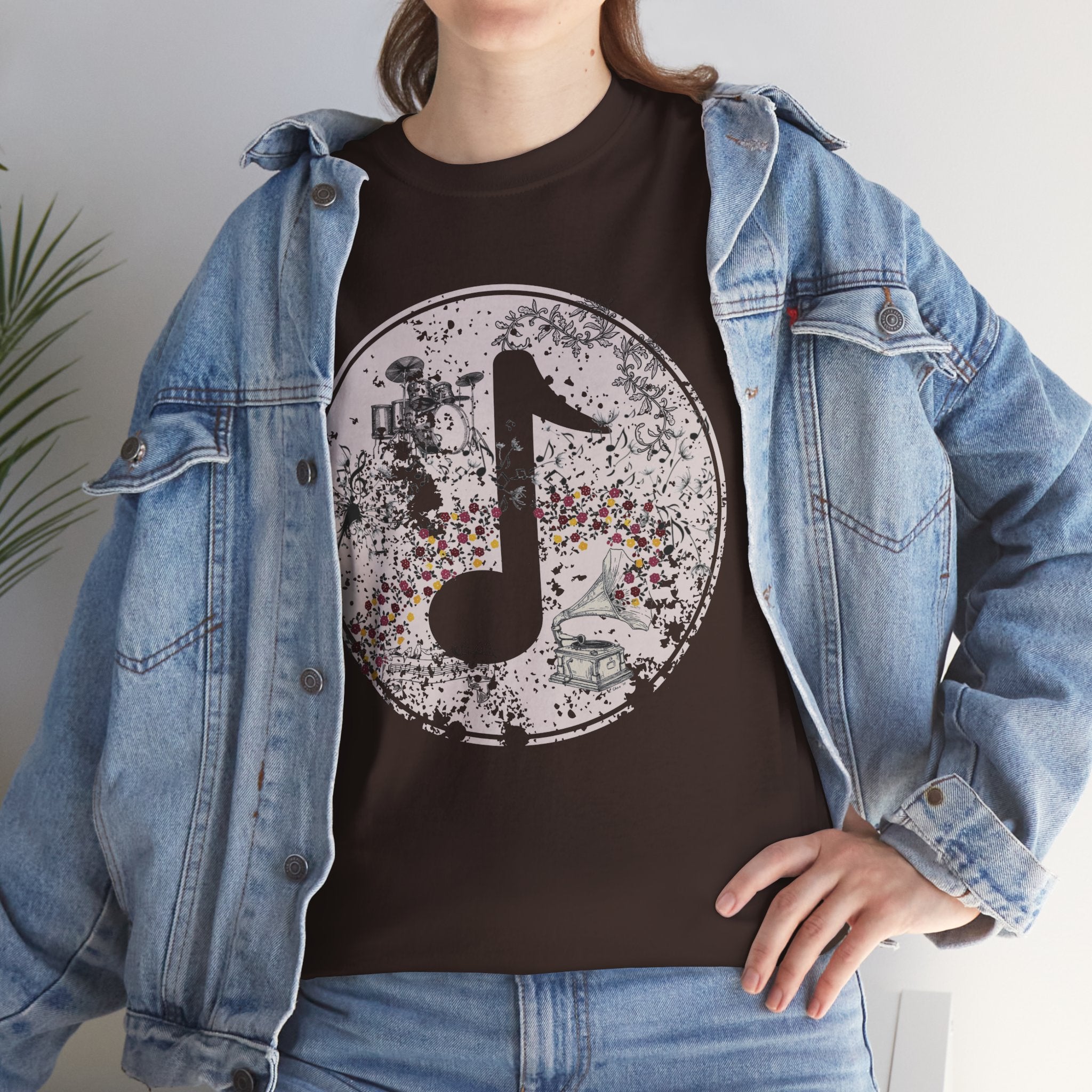 Vintage-Looking Music Motif Unisex Tee - Bold Musical Design- Pretty Aesthetic T-shirt