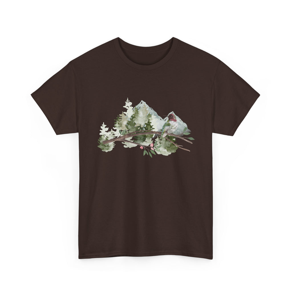 Tranquil-Looking Nature Unisex Tee - Mountains Forest Bird - Fun Aesthetic T-shirt
