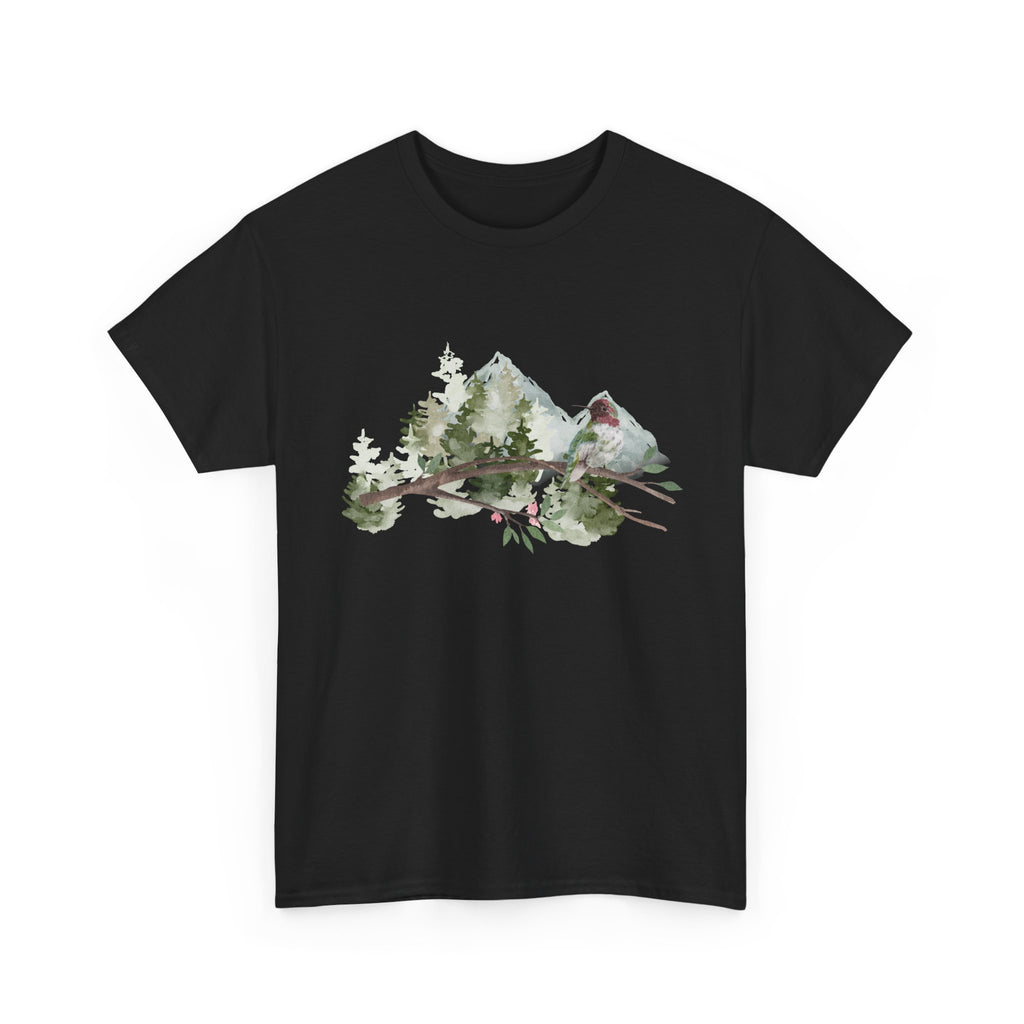 Tranquil-Looking Nature Unisex Tee - Mountains Forest Bird - Fun Aesthetic T-shirt