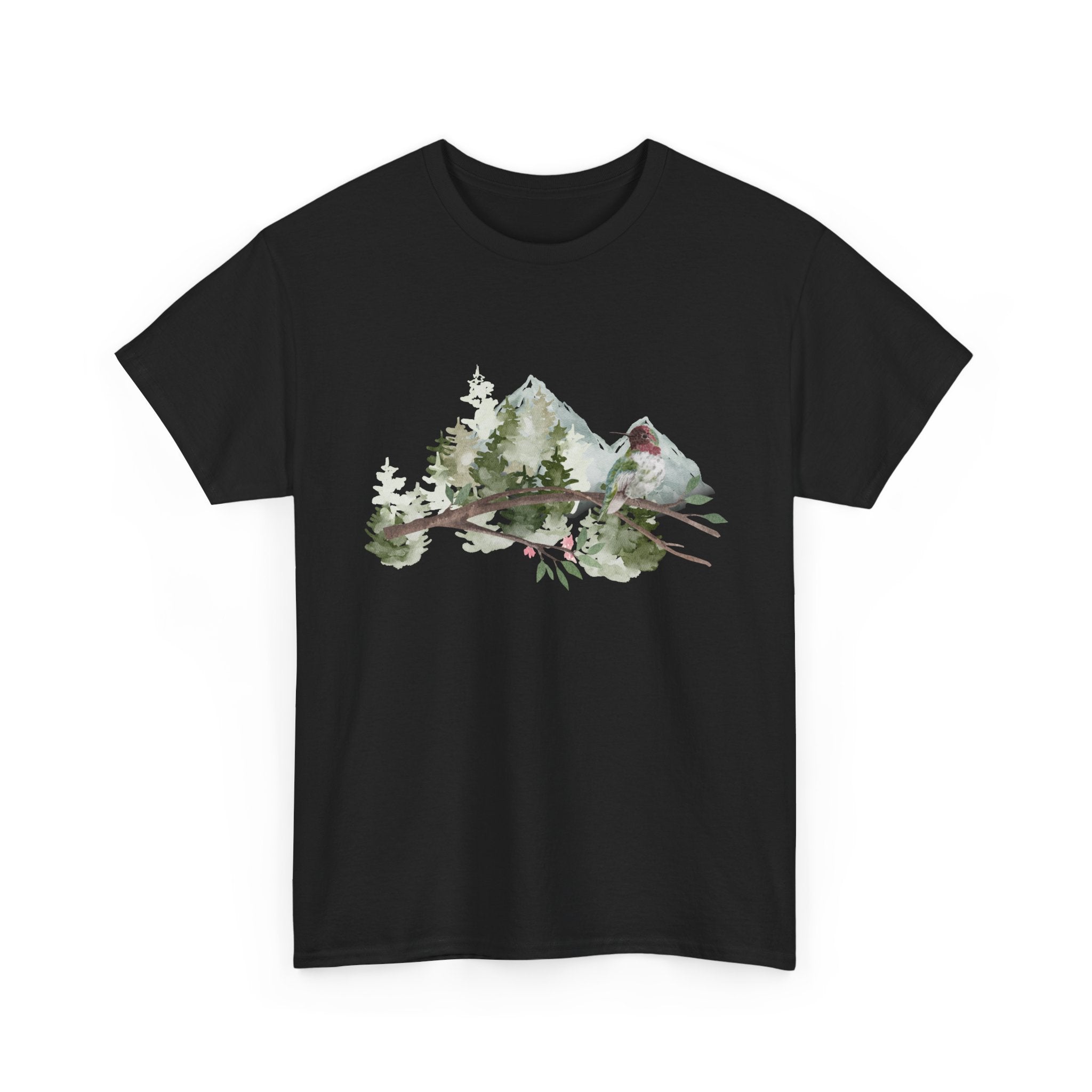 Tranquil-Looking Nature Unisex Tee - Mountains Forest Bird - Fun Aesthetic T-shirt