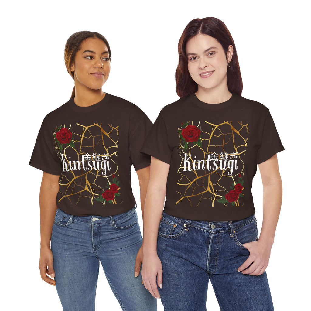 Kintsugi Golden Cracks Rose Graphic Tee - Japanese Aesthetic Empowerment T-Shirt