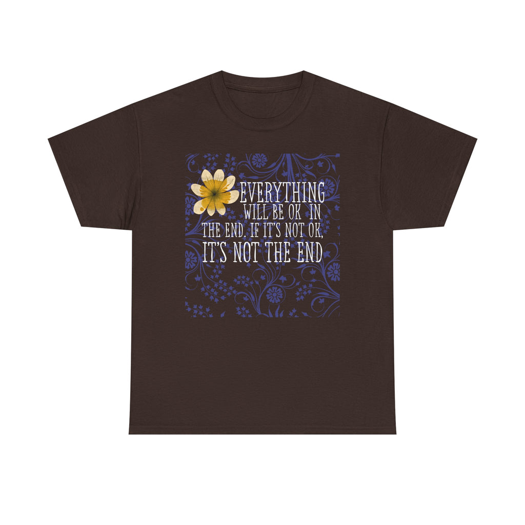 Everything Will Be OK Inspirational Graphic Tee - Yellow Flower & Purple Aesthetic T-Shirt