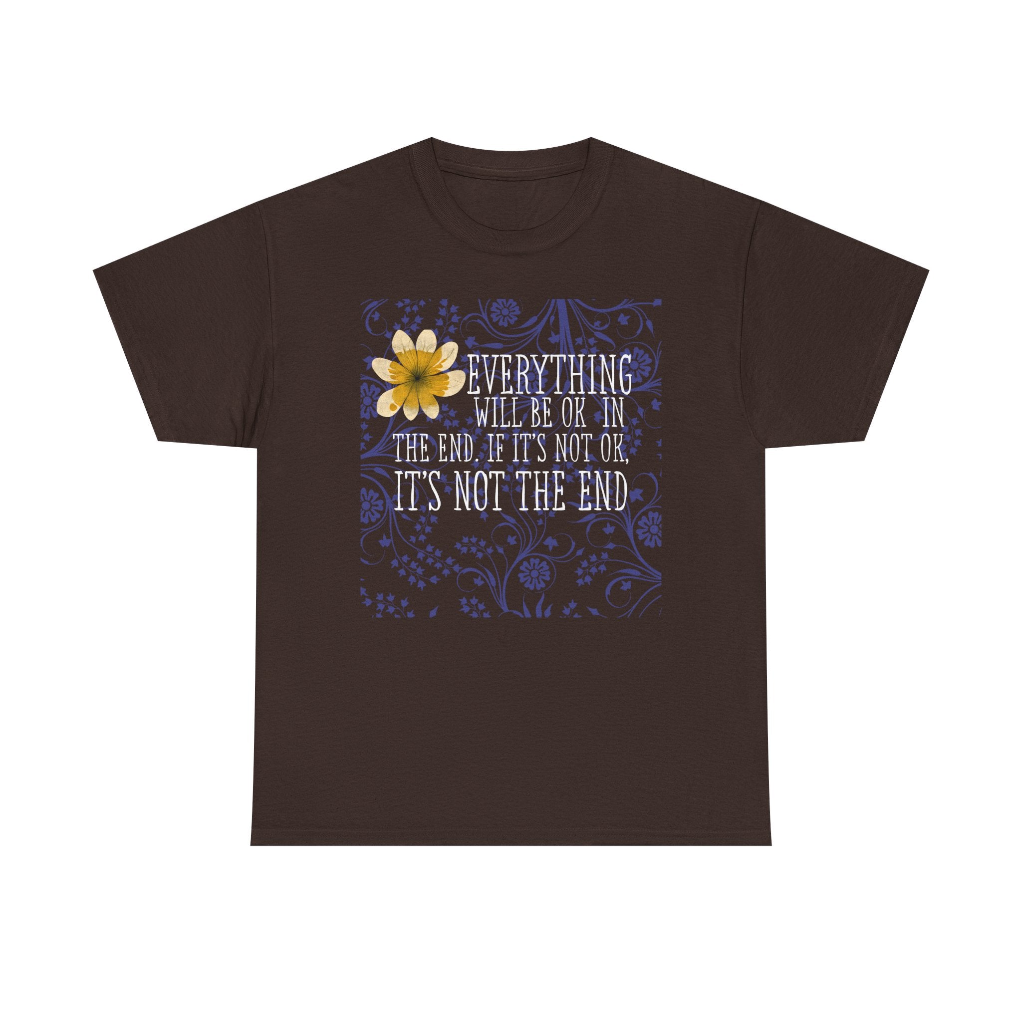 Everything Will Be OK Inspirational Graphic Tee - Yellow Flower & Purple Aesthetic T-Shirt
