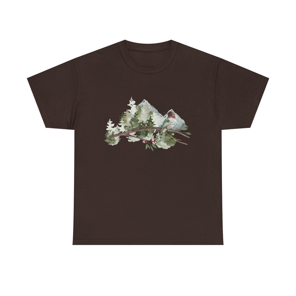 Tranquil-Looking Nature Unisex Tee - Mountains Forest Bird - Fun Aesthetic T-shirt