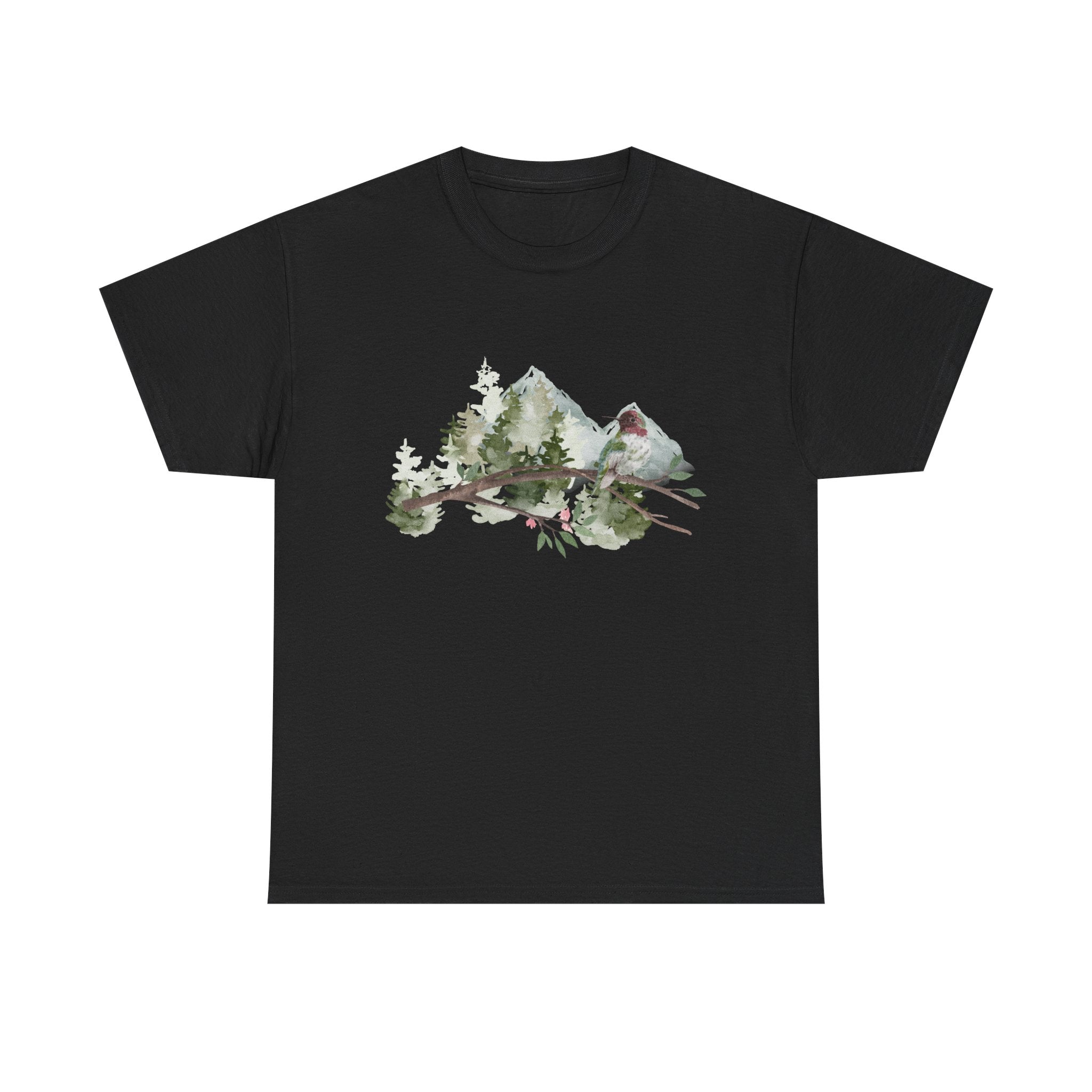 Tranquil-Looking Nature Unisex Tee - Mountains Forest Bird - Fun Aesthetic T-shirt