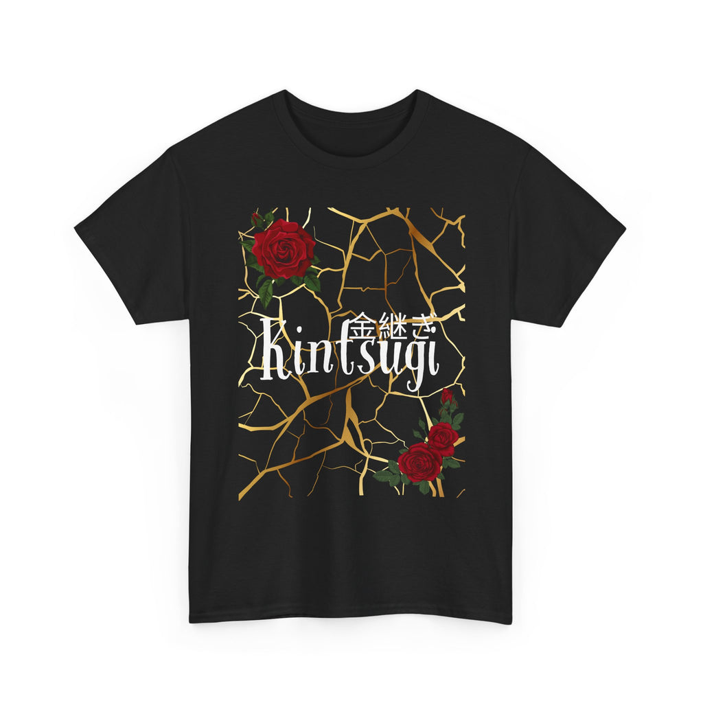 Kintsugi Golden Cracks Rose Graphic Tee - Japanese Aesthetic Empowerment T-Shirt