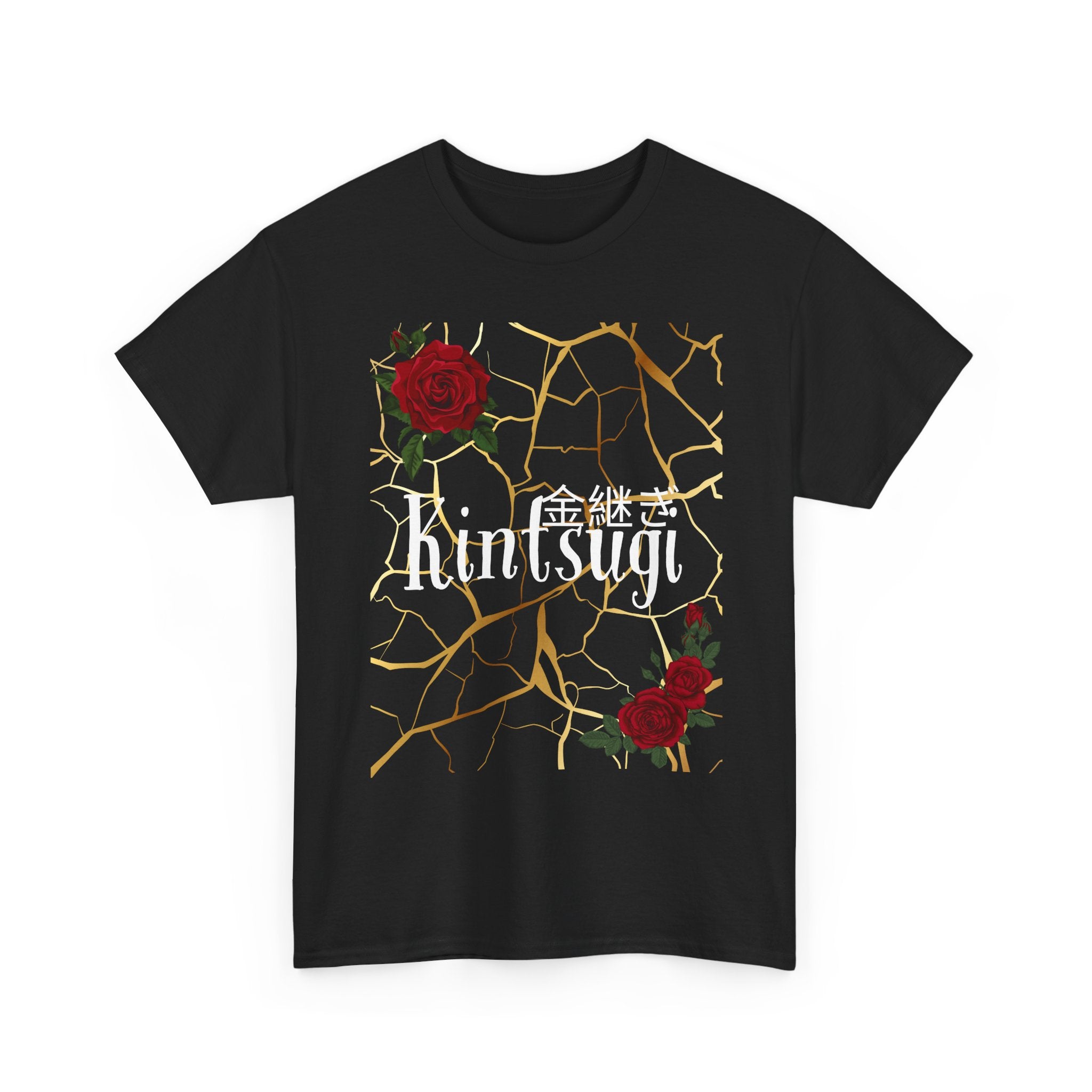 Kintsugi Golden Cracks Rose Graphic Tee - Japanese Aesthetic Empowerment T-Shirt