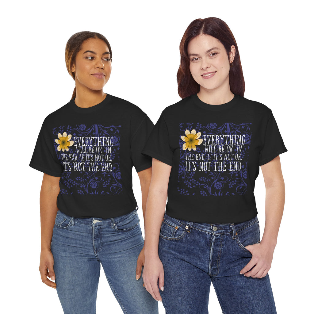 Everything Will Be OK Inspirational Graphic Tee - Yellow Flower & Purple Aesthetic T-Shirt