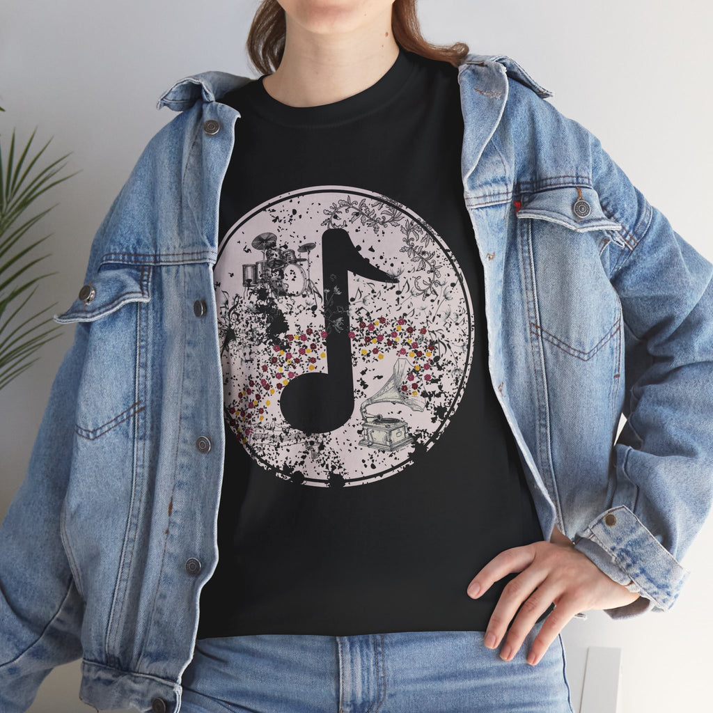 Vintage-Looking Music Motif Unisex Tee - Bold Musical Design- Pretty Aesthetic T-shirt