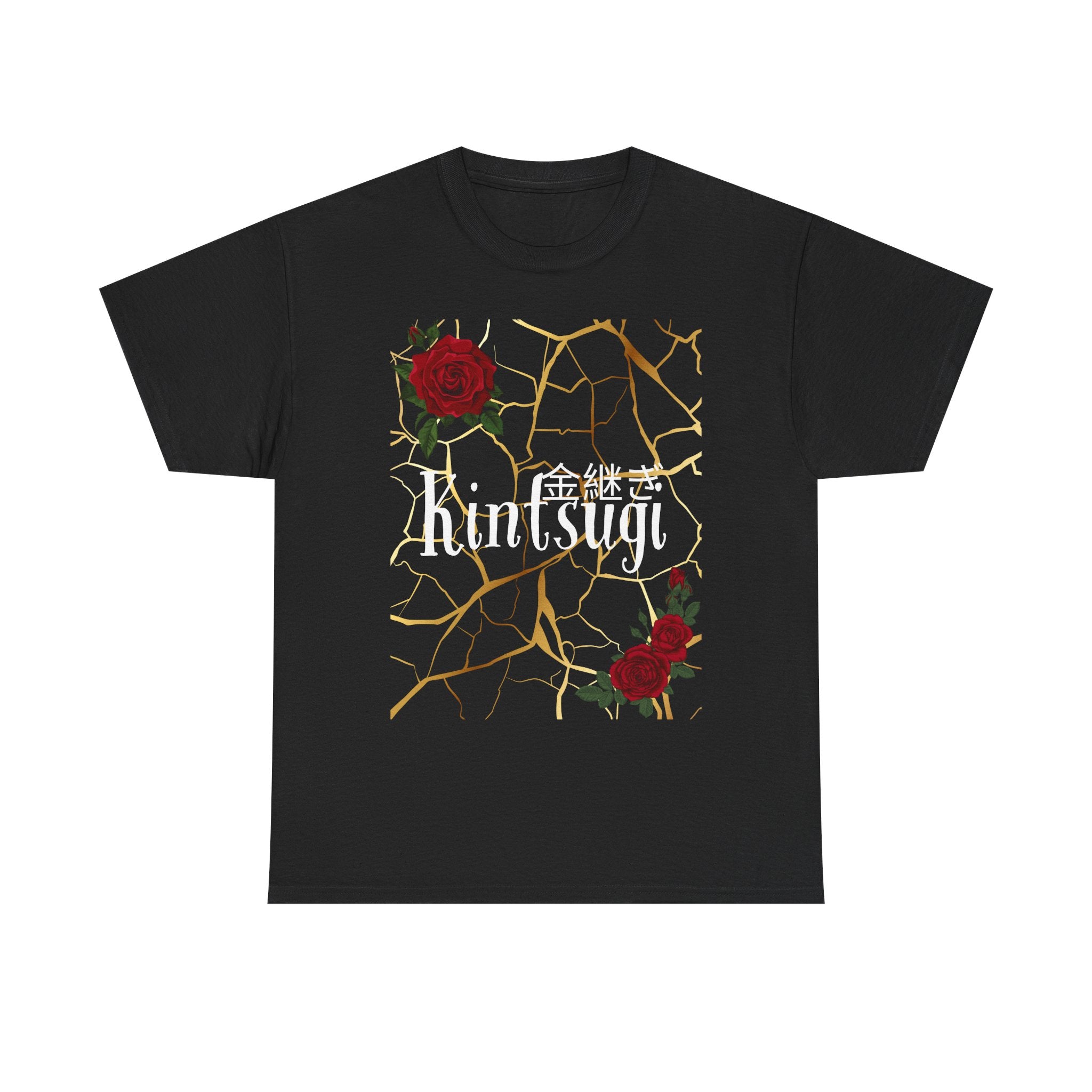 Kintsugi Golden Cracks Rose Graphic Tee - Japanese Aesthetic Empowerment T-Shirt
