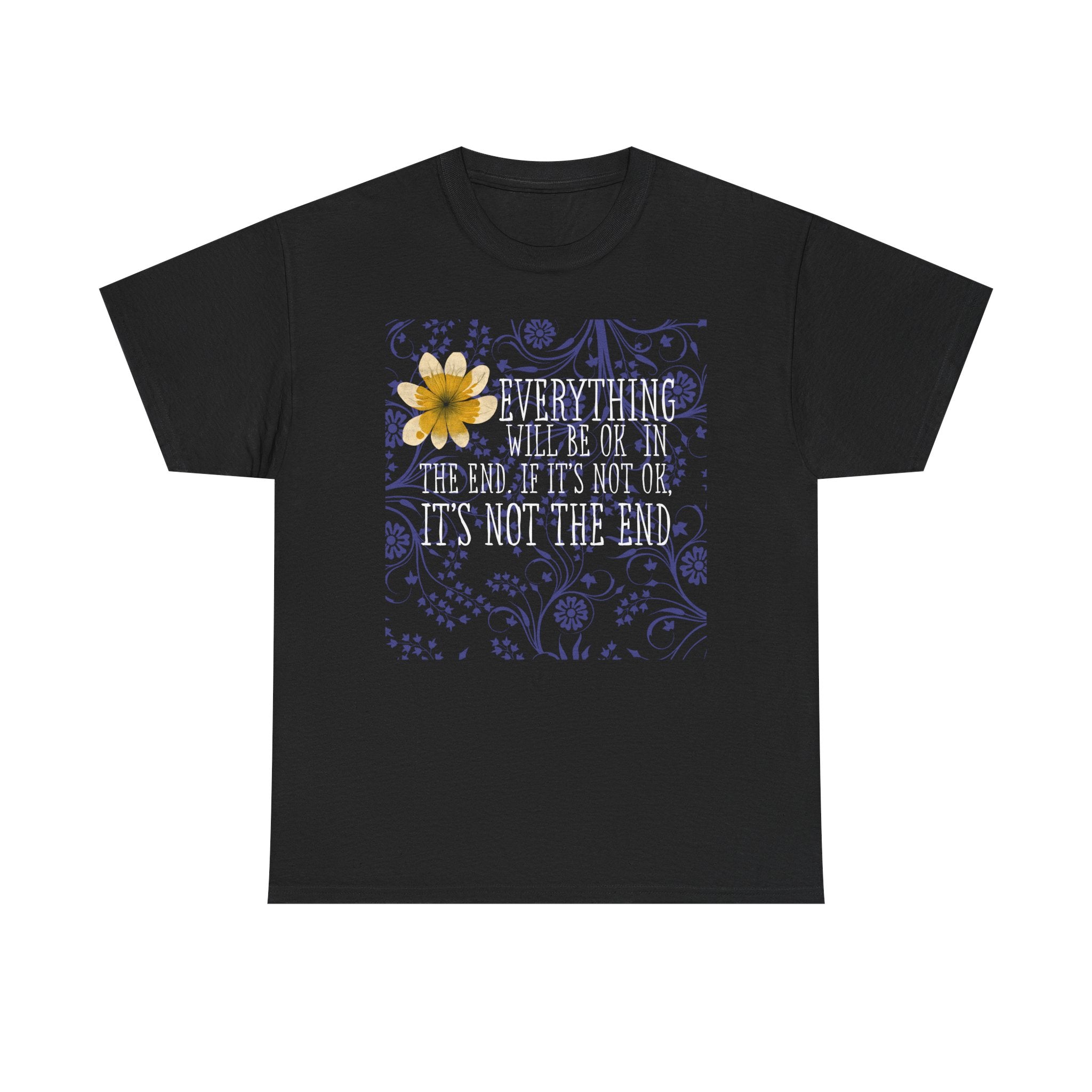 Everything Will Be OK Inspirational Graphic Tee - Yellow Flower & Purple Aesthetic T-Shirt
